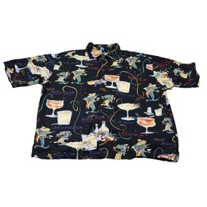 Bluewater Shirt Mens M Black Graphic Cotton Rayon Short Sleeve Button Up USA